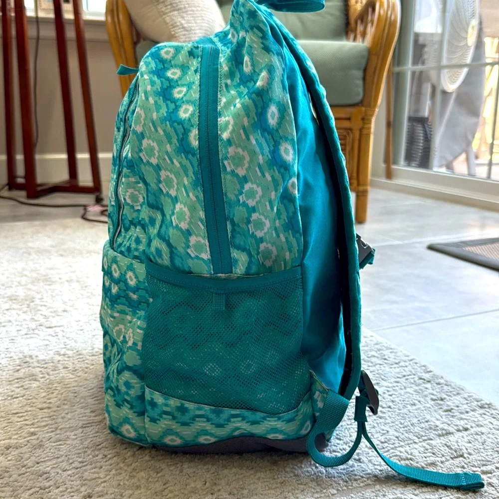 Gently Used- Lands' End Classmate Girls Turquoise Patterned Embroidered Backpack